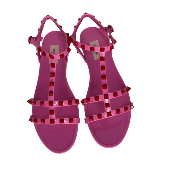 Valentino Garavani Pink Rockstud Cage Flat Jelly Sandals size 41/ US 10.5 - Picture 4 of 11
